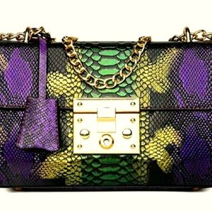 Last 1: "Fia" Snakeskin multi-color faux leather Gold Chainlink  Handbag